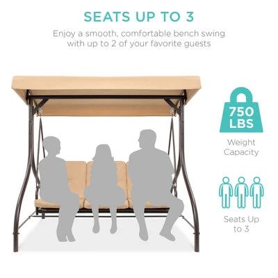 Best Choice Products 3-Seat Outdoor Converting Canopy Swing Glider Patio Hammock W/ Removable Cushions 3 Best Choice Products 3-Seat Outdoor Converting Canopy Swing Glider Patio Hammock W/ Removable Cushions - Image 3