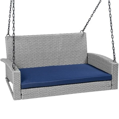 Best Choice Products Woven Wicker Hanging Porch Swing Bench For Patio, Deck W/ Mounting Chains, Seat Cushion 7 Best Choice Products Woven Wicker Hanging Porch Swing Bench For Patio, Deck W/ Mounting Chains, Seat Cushion - Image 7