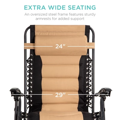 Best Choice Products Oversized Padded Zero Gravity Chair, Folding Outdoor Patio Recliner W/ Headrest, Side Tray 1 Best Choice Products Oversized Padded Zero Gravity Chair, Folding Outdoor Patio Recliner W/ Headrest, Side Tray