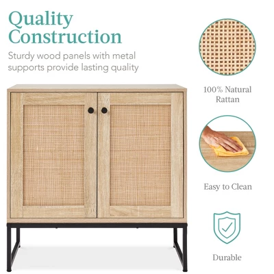 Best Choice Products 2-Door Rattan Storage Cabinet, Accent Furniture, Cupboard W/ Non-Scratch Foot Pads 4 Best Choice Products 2-Door Rattan Storage Cabinet, Accent Furniture, Cupboard W/ Non-Scratch Foot Pads - Image 4