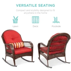 Best Choice Products Outdoor Wicker Rocking Chair For Patio, Porch W/ Steel Frame, Weather-Resistant Cushions - Red -Best Choice Products GUEST 0c856954 e68f 4cb3 95fb d82a405b1485