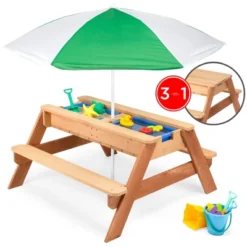 Best Choice Products Kids 3-in-1 Outdoor Convertible Wood Activity Sand & Water Picnic Table W/ Umbrella -Best Choice Products GUEST 0cb02005 e218 485e a0b7 3037488282de