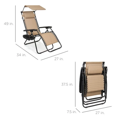 Best Choice Products Folding Zero Gravity Recliner Patio Lounge Chair W/ Canopy Shade, Headrest, Tray 6 Best Choice Products Folding Zero Gravity Recliner Patio Lounge Chair W/ Canopy Shade, Headrest, Tray - Image 6