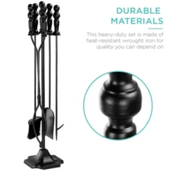 Best Choice Products 5-Piece Fireplace And Firepit Iron Tool Set W/ Tongs, Poker, Broom, Shovel, Stand -Best Choice Products GUEST 1451b4d7 0a14 4473 a265 55d2c1d6a613