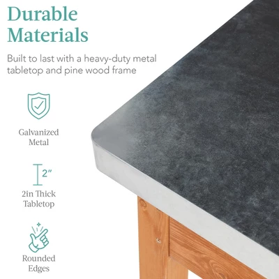 Best Choice Products Mobile Outdoor Table And Storage Cabinet W/ Hooks, 4 Wheels, Stainless Steel Top - Stained Brown 3 Best Choice Products Mobile Outdoor Table And Storage Cabinet W/ Hooks, 4 Wheels, Stainless Steel Top - Stained Brown - Image 3