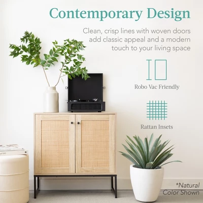 Best Choice Products 2-Door Rattan Storage Cabinet, Accent Furniture, Cupboard W/ Non-Scratch Foot Pads 2 Best Choice Products 2-Door Rattan Storage Cabinet, Accent Furniture, Cupboard W/ Non-Scratch Foot Pads - Image 2