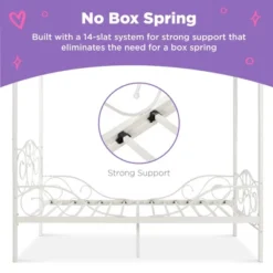 Best Choice Products 4-Post Metal Canopy Twin Bed Frame W/ Heart Scroll Design, 14 Slats, Headboard, Footboard - White -Best Choice Products GUEST 1aa40ba4 2f09 4808 b42e 2e487219cead