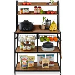 Best Choice Products 67in Counter-Height Baker's Rack W/ Locking Wheels, Adjustable Feet, 2 Wire Baskets -Best Choice Products GUEST 1e657848 be08 4e8f 85db 67606940e94c