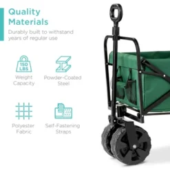 Best Choice Products 36in Folding Multipurpose Indoor Outdoor Utility Cart W/ Swivel Wheels, Adjustable Handle - Green