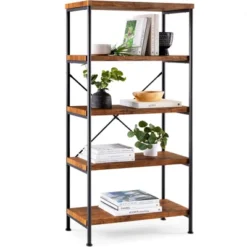 Best Choice Products 5-Tier Rustic Industrial Bookshelf Display Décor Accent W/ Metal Frame, Wood Shelves -Best Choice Products GUEST 20aaae70 ea60 4230 bbb8 6c0f521299c5