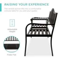 Best Choice Products Outdoor Garden Steel Patio Porch Bench With Pullout Middle Table W/ Weather-Resistant Frame - Black -Best Choice Products GUEST 20c97987 5400 4cbb 8ad8 634e650aca9b