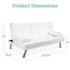 Best Choice Products Modern Faux Leather Convertible Futon Sofa W/ Removable Armrests, Metal Legs, 2 Cupholders - White -Best Choice Products GUEST 227928bd c391 4a27 a65b 64e8f77e7aa3