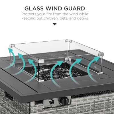 Best Choice Products 32in Fire Pit Table 50,000 BTU Outdoor Wicker Patio W/ Wind Guard, Glass Beads, Cover 2 Best Choice Products 32in Fire Pit Table 50,000 BTU Outdoor Wicker Patio W/ Wind Guard, Glass Beads, Cover - Image 2