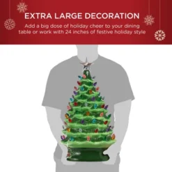 Best Choice Products 24in X-Large Pre-Lit Ceramic Christmas Tree Battery-Powered Decoration W/ LED Light, Timer - Green -Best Choice Products GUEST 23bf395f 4fae 454b 8111 456acfcb34a8