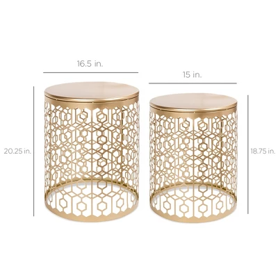 Best Choice Products Set Of 2 Decorative Nesting Round Patterned Accent Side Coffee End Table Nightstands 6 Best Choice Products Set Of 2 Decorative Nesting Round Patterned Accent Side Coffee End Table Nightstands - Image 6