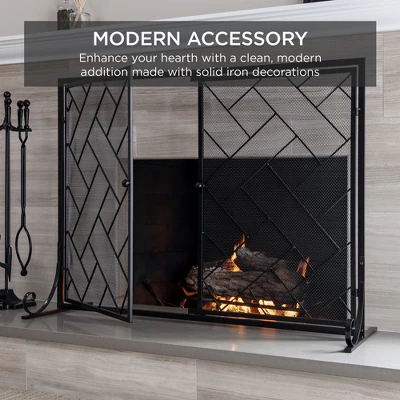 Best Choice Products 44x33in 2-Panel Handcrafted Wrought Iron Geometric Fireplace Screen W/ Magnetic Doors 2 Best Choice Products 44x33in 2-Panel Handcrafted Wrought Iron Geometric Fireplace Screen W/ Magnetic Doors - Image 2