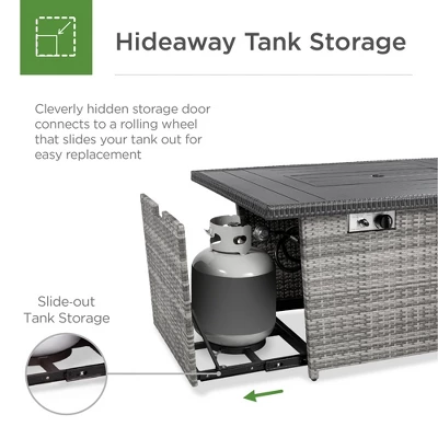 Best Choice Products 52in Wicker Propane Gas Fire Pit Table 50,000 BTU W/ Glass Wind Guard, Tank Holder, Cover 1 Best Choice Products 52in Wicker Propane Gas Fire Pit Table 50,000 BTU W/ Glass Wind Guard, Tank Holder, Cover