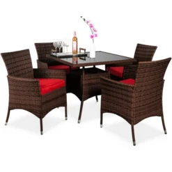 Best Choice Products 5-Piece Indoor Outdoor Wicker Patio Dining Table Furniture Set W/ Umbrella Cutout, 4 Chairs -Best Choice Products GUEST 30aa18b7 5cd2 4582 a70b f3ff3f6ce34a