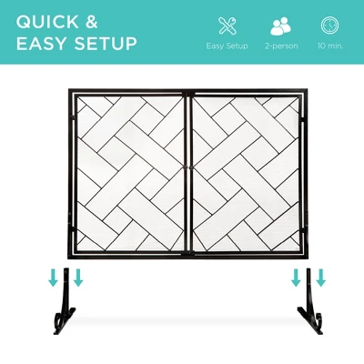 Best Choice Products 44x33in 2-Panel Handcrafted Wrought Iron Geometric Fireplace Screen W/ Magnetic Doors 4 Best Choice Products 44x33in 2-Panel Handcrafted Wrought Iron Geometric Fireplace Screen W/ Magnetic Doors - Image 4
