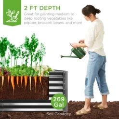 Best Choice Products 6x3x2ft Outdoor Metal Raised Garden Bed, Planter Box For Vegetables, Flowers, Herbs