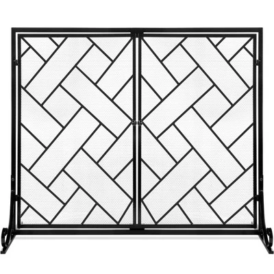 Best Choice Products 44x33in 2-Panel Handcrafted Wrought Iron Geometric Fireplace Screen W/ Magnetic Doors 7 Best Choice Products 44x33in 2-Panel Handcrafted Wrought Iron Geometric Fireplace Screen W/ Magnetic Doors - Image 7