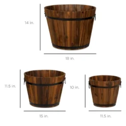 Best Choice Products Set Of 3 Rustic Wood Bucket Barrel Flower Garden Planters Set W/ Drainage Holes, Multiple Sizes -Best Choice Products GUEST 3dbd876d ec60 45a2 bd4e 9d4b91818bc0