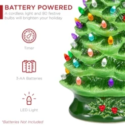 Best Choice Products 24in X-Large Pre-Lit Ceramic Christmas Tree Battery-Powered Decoration W/ LED Light, Timer - Green -Best Choice Products GUEST 3e3f1c1a 81b5 48ad aa16 d8515df803c8