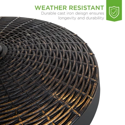 Best Choice Products 55lb Round Wicker Style Resin Patio Umbrella Base Stand W/ 1.75in Hole, Bronze Finish - Black 4 Best Choice Products 55lb Round Wicker Style Resin Patio Umbrella Base Stand W/ 1.75in Hole, Bronze Finish - Black - Image 4