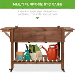 Best Choice Products 57x20x33in Mobile Raised Garden Bed Elevated Wood Planter Box W/ Folding Side Tables - Brown -Best Choice Products GUEST 427c8045 3f79 4a54 ab6b 15e21fd0a869