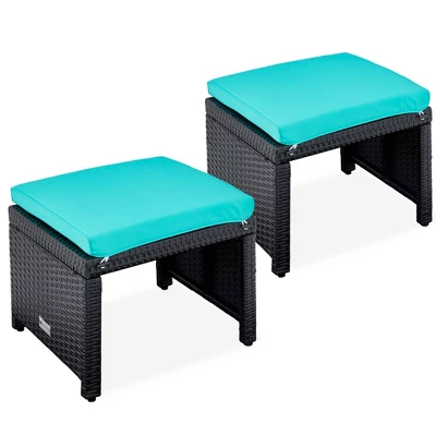 Best Choice Products Set Of 2 Multipurpose Patio Wicker Ottomans W/ Removable Cushions, Steel Frame 12 Best Choice Products Set Of 2 Multipurpose Patio Wicker Ottomans W/ Removable Cushions, Steel Frame - Image 12