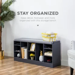 Best Choice Products 46in Shoe Storage Organization Rack Bench For Entryway, Bedroom W/ Padded Seat, 10 Cubbies - Gray -Best Choice Products GUEST 484e3711 30cd 4de4 9bfb 7876d4619ade