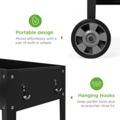 Best Choice Products Mobile Raised Ergonomic Metal Planter Garden Bed W/Wheels, Lower Shelf, 38x16x32in, Dark Gray -Best Choice Products GUEST 4d098c00 5062 4e71 8002 c854c6820341