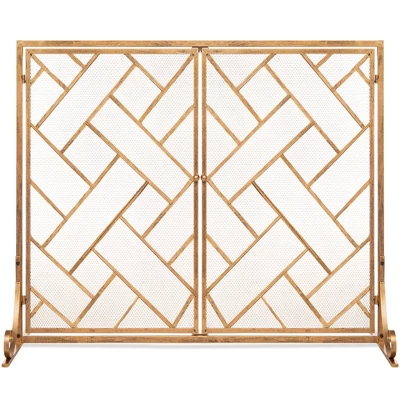 Best Choice Products 44x33in 2-Panel Handcrafted Wrought Iron Geometric Fireplace Screen W/ Magnetic Doors 8 Best Choice Products 44x33in 2-Panel Handcrafted Wrought Iron Geometric Fireplace Screen W/ Magnetic Doors - Image 8
