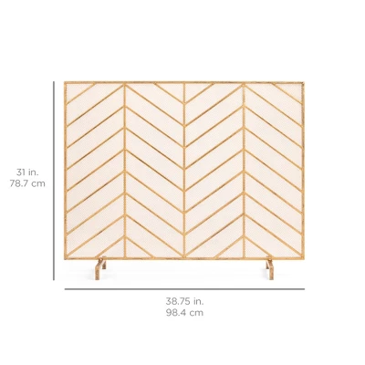 Best Choice Products 52x31in 3-Panel Iron Chevron Fireplace Screen, Spark Guard W/ Handles 6 Best Choice Products 52x31in 3-Panel Iron Chevron Fireplace Screen, Spark Guard W/ Handles - Image 6