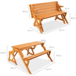 Best Choice Products 2-in-1 Outdoor Interchangeable Wooden Picnic Table/Garden Bench For W/ Umbrella Hole - Natural -Best Choice Products GUEST 53ae7de5 56d3 4d7b 8de1 76619569bc49