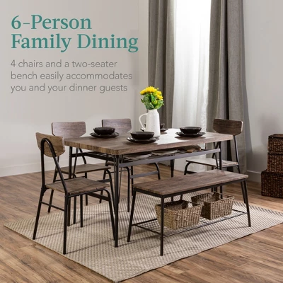 Best Choice Products 6-Piece 55in Modern Home Dining Set W/ Storage Racks, Rectangular Table, Bench, 4 Chairs 1 Best Choice Products 6-Piece 55in Modern Home Dining Set W/ Storage Racks, Rectangular Table, Bench, 4 Chairs