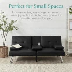 Best Choice Products Modern Faux Leather Convertible Futon Sofa W/ Removable Armrests, Metal Legs, 2 Cupholders -Best Choice Products GUEST 559ff572 9fa4 4f7e 92b6 a15a7a0308f5