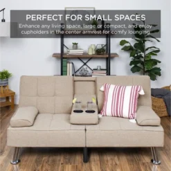 Best Choice Products Modern Linen Convertible Futon Sofa Bed W/ Removable Armrests, Metal Legs, Cupholders -Best Choice Products GUEST 6094b633 615f 4529 a081 903873cae17d