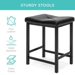 Best Choice Products 3-Piece Counter Height Dining Table Set W/ 2 Faux Leather Stools, Space-Saving Design - Black -Best Choice Products GUEST 63ae6793 6fc9 4cd6 a38d d64c62b5ddf9