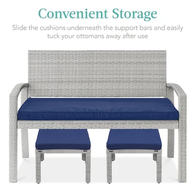 Best Choice Products Set Of 2 Multipurpose Patio Wicker Ottomans W/ Removable Cushions, Steel Frame 4 Best Choice Products Set Of 2 Multipurpose Patio Wicker Ottomans W/ Removable Cushions, Steel Frame - Image 4