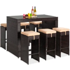 Best Choice Products 7-Piece Outdoor Rattan Wicker Bar Dining Patio Furniture Set W/ Glass Table Top, 6 Stools -Best Choice Products GUEST 6bb271b8 59d8 400e b404 c8f77272404f