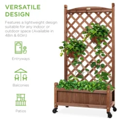 Best Choice Products 60in Mobile Wood Planter Box & Diamond Lattice Trellis, W/ Drainage Holes, Optional Wheels - Walnut 10 Best Choice Products 60in Mobile Wood Planter Box & Diamond Lattice Trellis, W/ Drainage Holes, Optional Wheels - Walnut -Best Choice Products GUEST 761e43c2 3159 41ec 8967 e982ecc2a16f