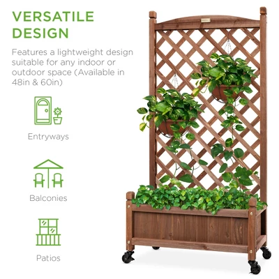 Best Choice Products 60in Mobile Wood Planter Box & Diamond Lattice Trellis, W/ Drainage Holes, Optional Wheels - Walnut 5 Best Choice Products 60in Mobile Wood Planter Box & Diamond Lattice Trellis, W/ Drainage Holes, Optional Wheels - Walnut - Image 5