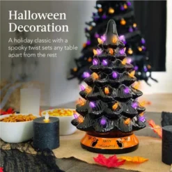 Best Choice Products 15in Pre-Lit Ceramic Tabletop Halloween Tree, Holiday Decoration W/ Orange & Purple Bulb Lights