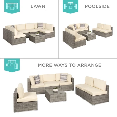 Best Choice Products 7-Piece Modular Outdoor Conversational Furniture Set, Wicker Sectional Sofas W/ Cover 2 Best Choice Products 7-Piece Modular Outdoor Conversational Furniture Set, Wicker Sectional Sofas W/ Cover - Image 2