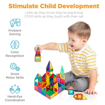 Best Choice Products 110-Piece Kids Magnetic Tiles Set Construction Building Blocks Educational STEM Toy With Case 3 Best Choice Products 110-Piece Kids Magnetic Tiles Set Construction Building Blocks Educational STEM Toy With Case - Image 3
