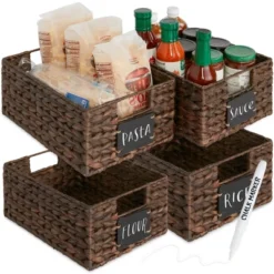 Best Choice Products Set Of 4 12in Woven Water Hyacinth Pantry Baskets W/ Chalkboard Label, Chalk Marker -Best Choice Products GUEST 7ef0a239 c0d0 4b21 907b b217b3e1028e
