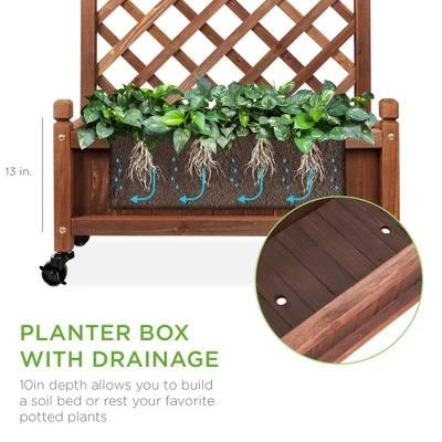 Best Choice Products 60in Mobile Wood Planter Box & Diamond Lattice Trellis, W/ Drainage Holes, Optional Wheels - Walnut 2 Best Choice Products 60in Mobile Wood Planter Box & Diamond Lattice Trellis, W/ Drainage Holes, Optional Wheels - Walnut - Image 2