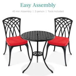 Best Choice Products 3-Piece Aluminum Patio Bistro Set W/ Umbrella Hole, 2 Chairs, Polyester Cushions - Black/Red -Best Choice Products GUEST 89e1a2cc 77de 4e9b b191 262eee895e1a