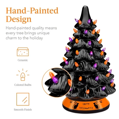 Best Choice Products 15in Pre-Lit Ceramic Tabletop Halloween Tree, Holiday Decoration W/ Orange & Purple Bulb Lights 2 Best Choice Products 15in Pre-Lit Ceramic Tabletop Halloween Tree, Holiday Decoration W/ Orange & Purple Bulb Lights - Image 2